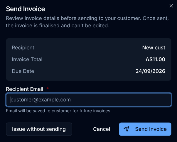 Sending an invoice and adding a missing email inline